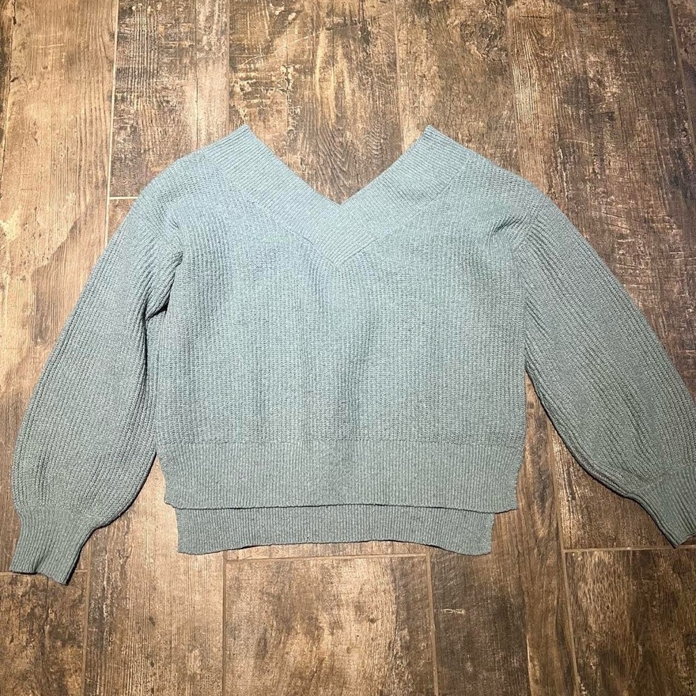 Pink Rose Teal Off the Shoulder Sweater
